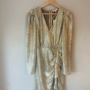 Skies Are Blue Metallic Gold Long Sleeve Dress